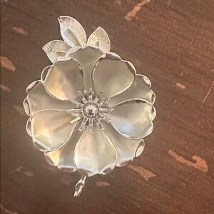 Huge Silver Tone Coro 60s 3d Floral And Leaves Brooch
